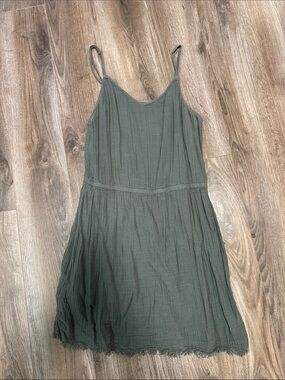 aerie Olive Green Gauze Spaghetti Strap Dress